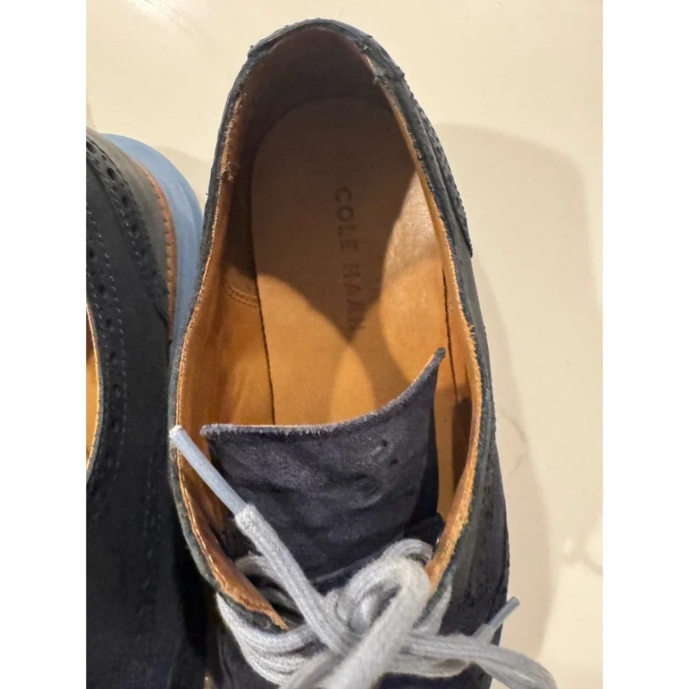 Cole Haan Lunargrand Navy Blue Leather‎ Suede Wingtip Oxford Shoes Mens 8M